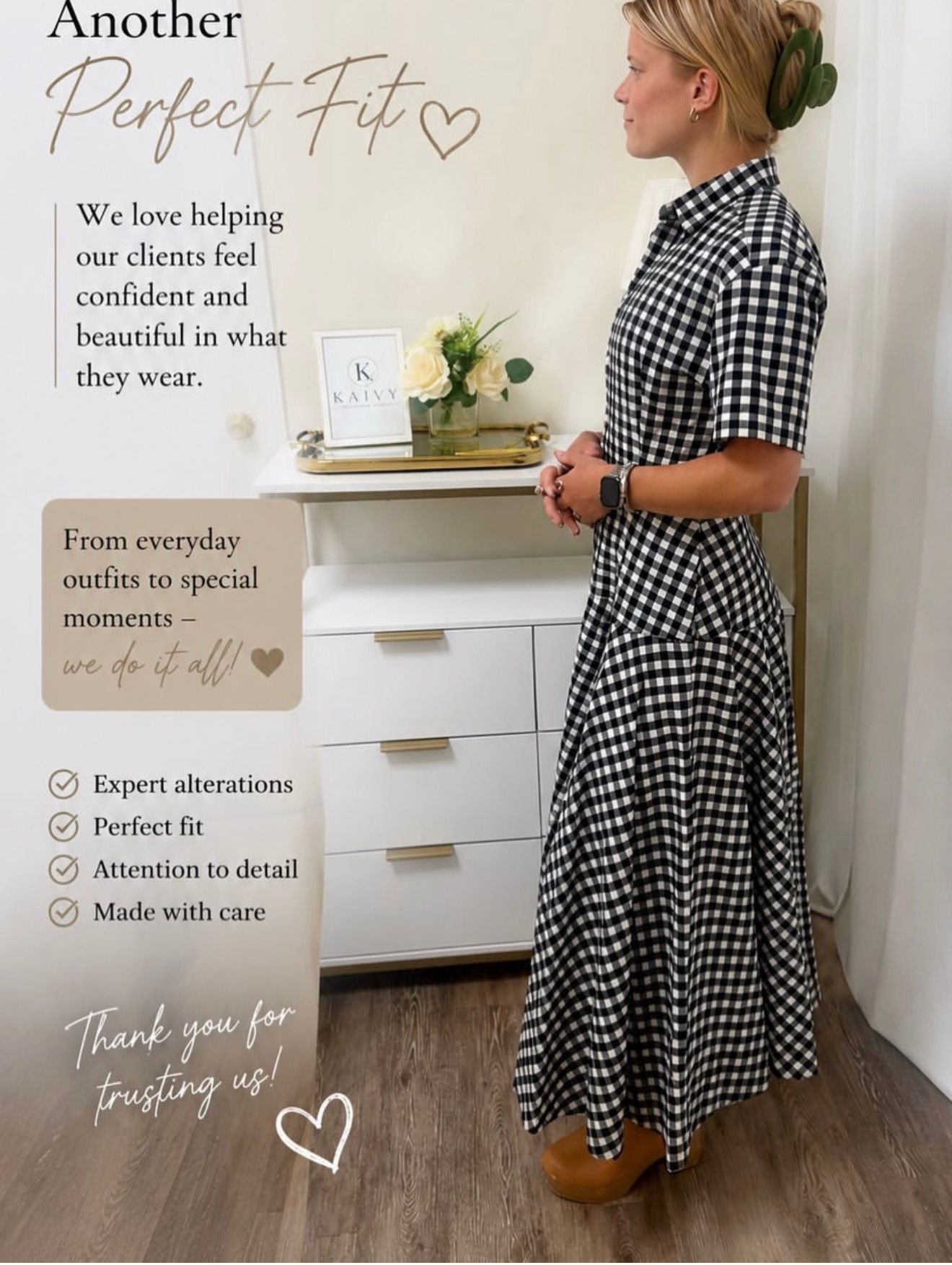 Gingham dress altered to a perfect tailored fit